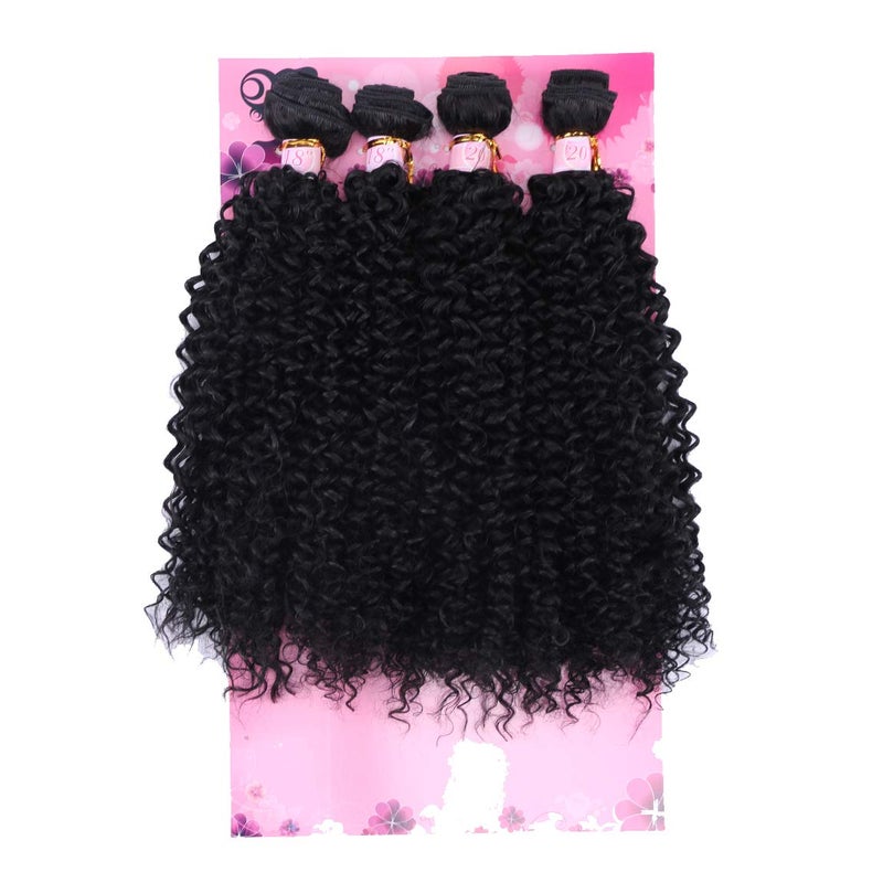 FRELYN Kinky Curly Hair Bundles Synthetic Hair Weave Bundles 18 18 20 20 Inches 4 Pieces/Pack Black Color Quick Weave Sew in Extension Very Soft - Image 1